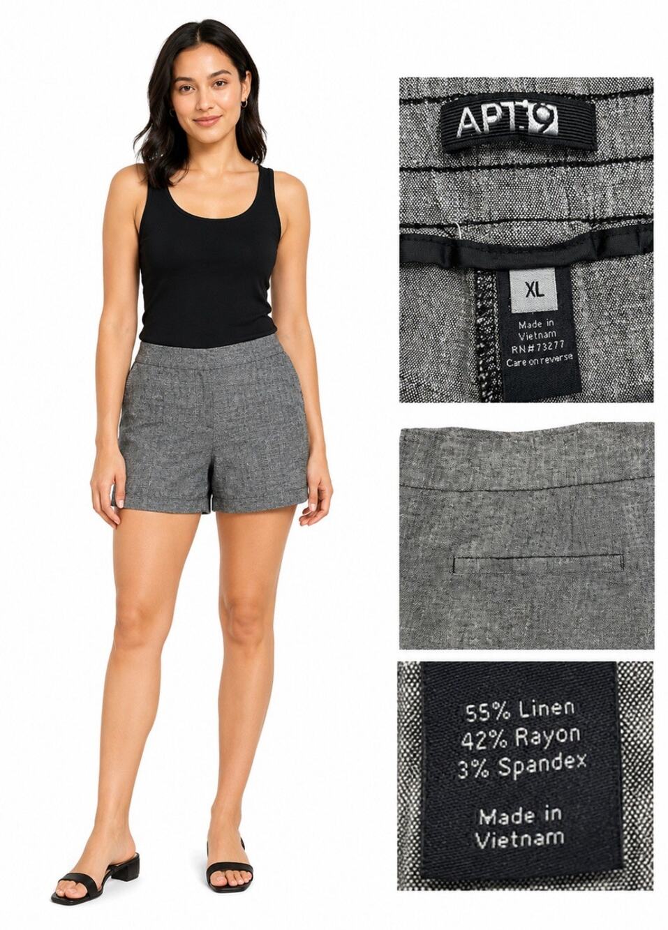Preppy Apt.9 Women's Tailored Trouser Shorts Size XL Gray Tweed Linen